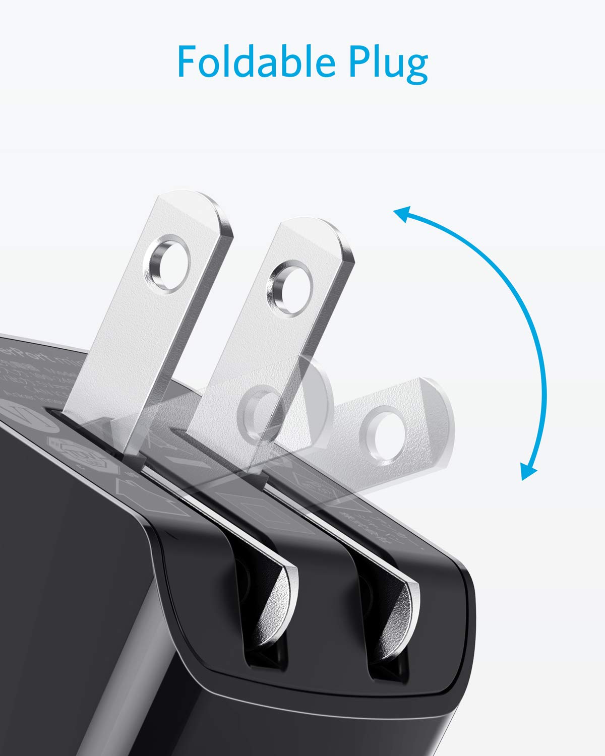 Anker charger with foldable plug for easy storage