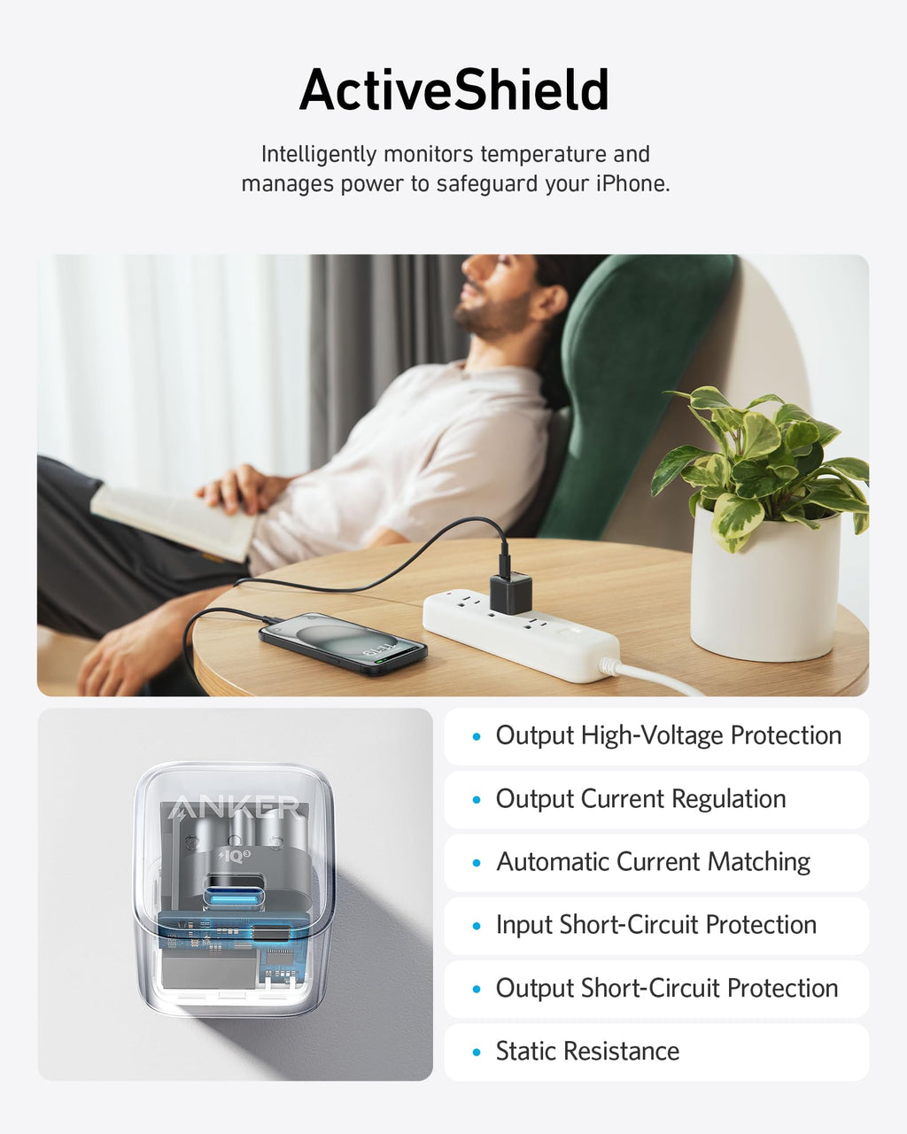 Anker ActiveShield charger with temperature monitoring for safer charging