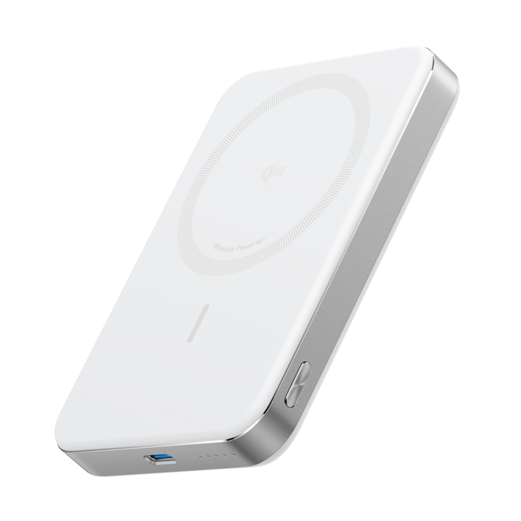 Anker wireless power bank with sleek white design and USB-C port