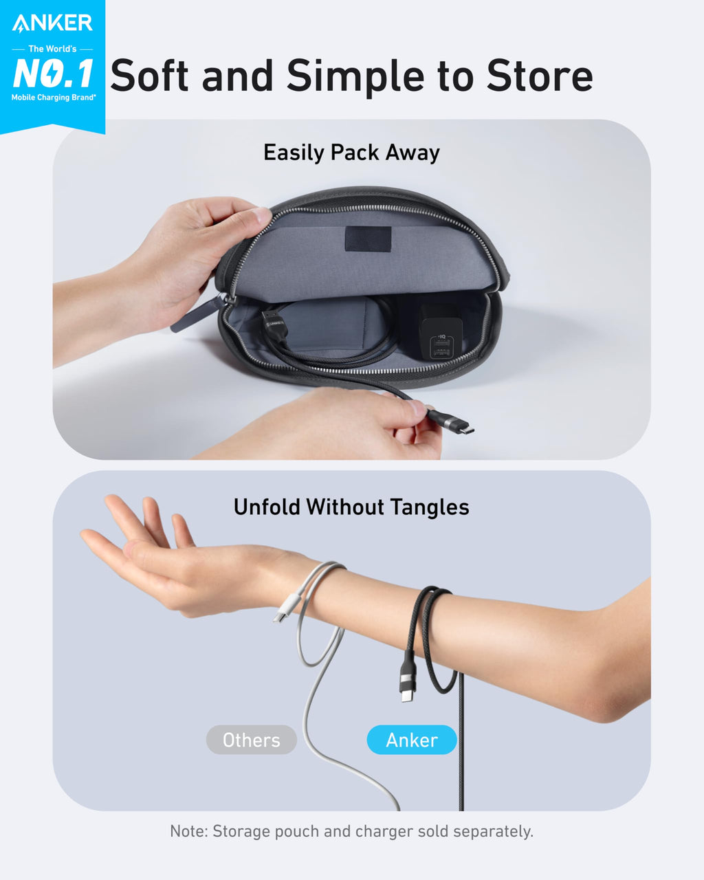 Anker with pouch for easy storage and cable on wrist without tangles