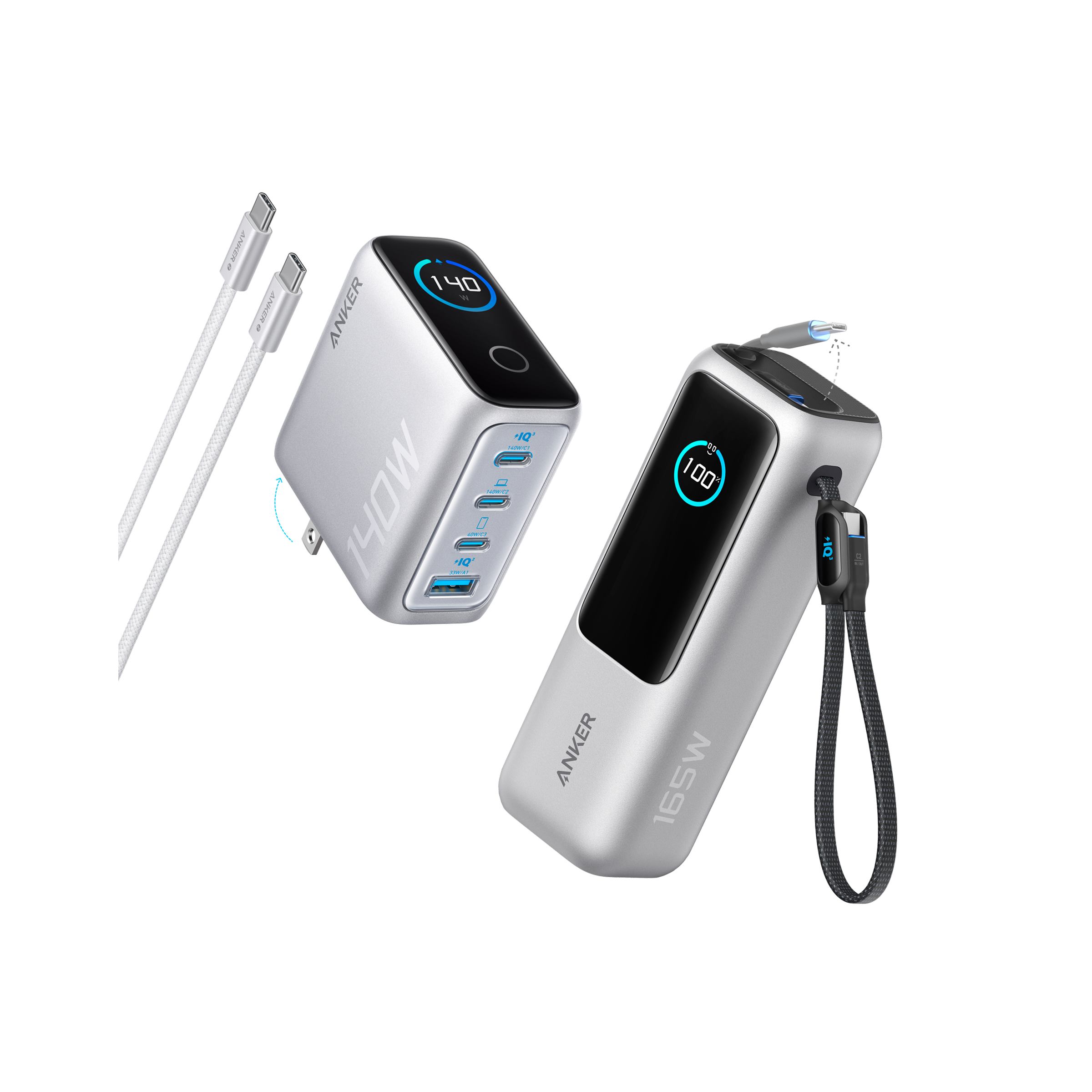 Laptop Power Bank (25K, 165W, Built-In and Retractable Cables)